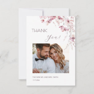 Tarjeta de agradecimiento de flores boho rosa polv