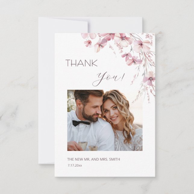 Tarjeta de agradecimiento de flores boho rosa polv (Anverso)