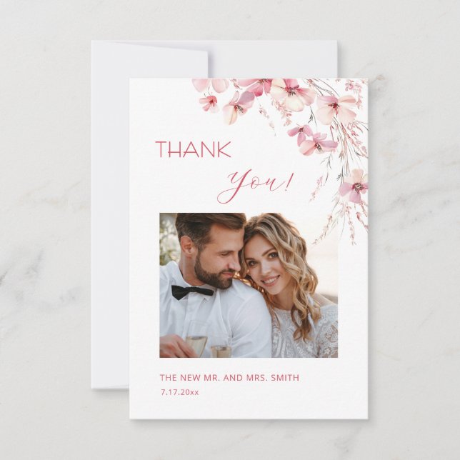 Tarjeta de agradecimiento de flores Boho rosadas (Anverso)