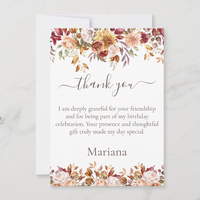 Tarjeta de agradecimiento de flores de follaje de  (Anverso)
