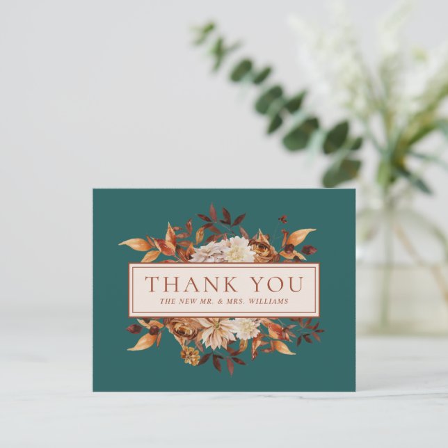 Tarjeta de agradecimiento de flores de hojas de te (Anverso de pie)