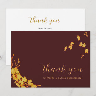 Tarjeta de agradecimiento de flores de lujo burgun