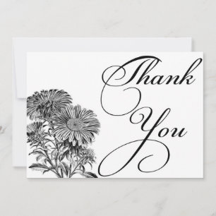 Tarjeta de agradecimiento de flores en blanco y ne