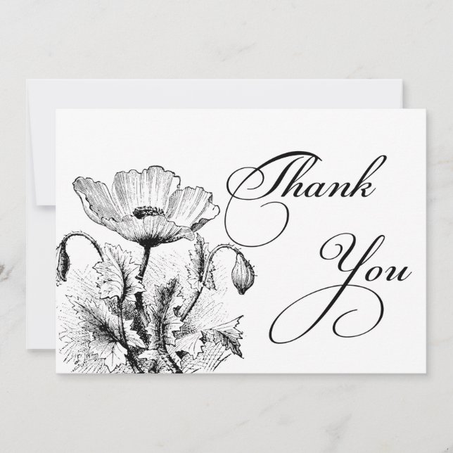 Tarjeta de agradecimiento de flores en blanco y ne (Anverso)