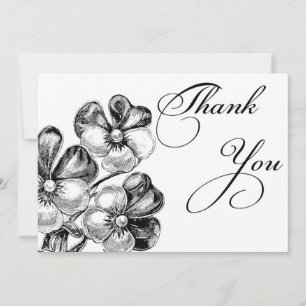 Tarjeta de agradecimiento de flores en blanco y ne
