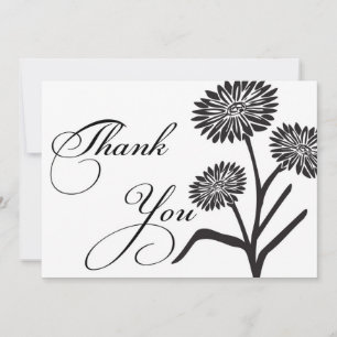 Tarjeta de agradecimiento de flores en blanco y ne