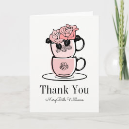 Tarjeta de agradecimiento de flores en taza de té