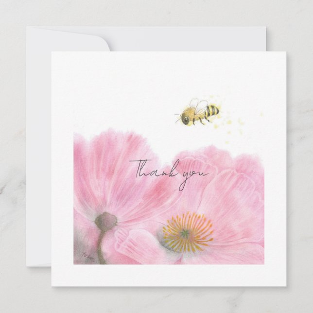 Tarjeta de agradecimiento de flores planas de abej (Anverso)