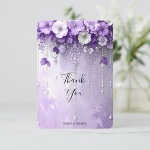 Tarjeta de agradecimiento de flores púrpuras con p