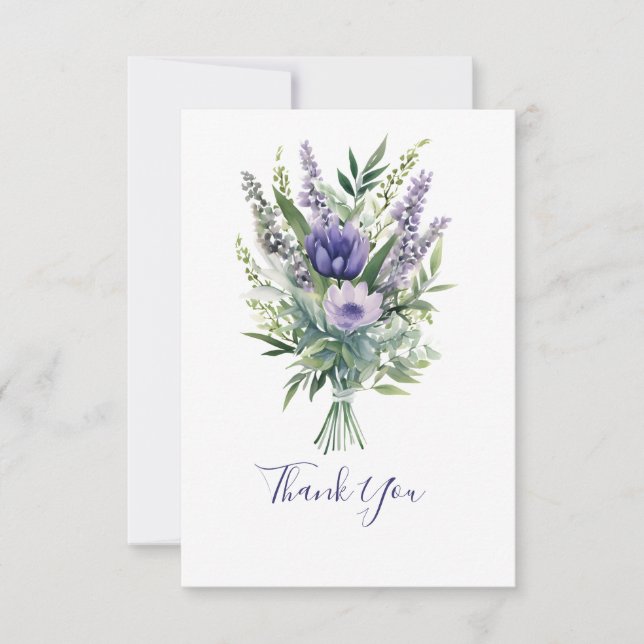 Tarjeta de agradecimiento de flores púrpuras de la (Anverso)