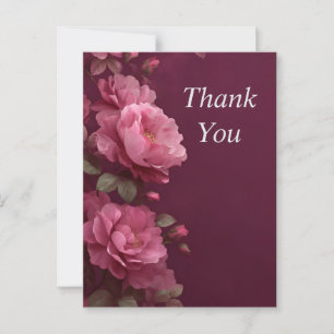 Tarjeta de agradecimiento de flores rosadas sobre