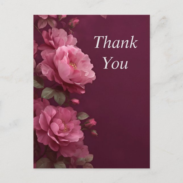 Tarjeta de agradecimiento de flores rosadas sobre  (Anverso)
