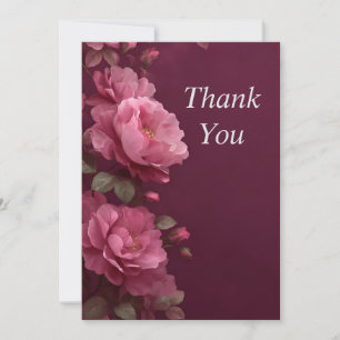Tarjeta de agradecimiento de flores rosadas sobre