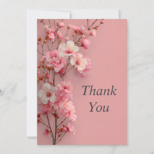 Tarjeta de agradecimiento de flores rosadas y blan