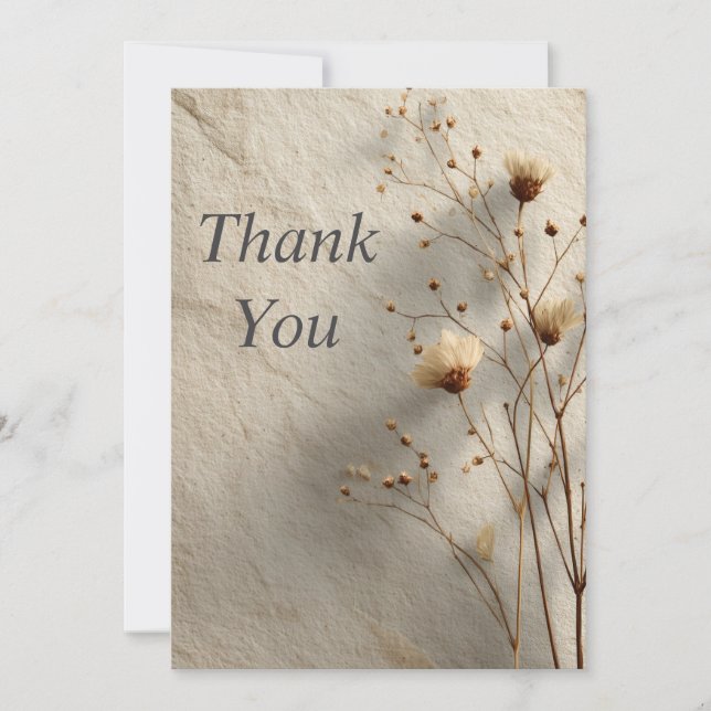 Tarjeta de agradecimiento de flores secas sobre pi (Anverso)