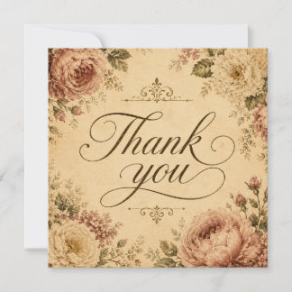 Tarjeta de agradecimiento de flores vintage nostál