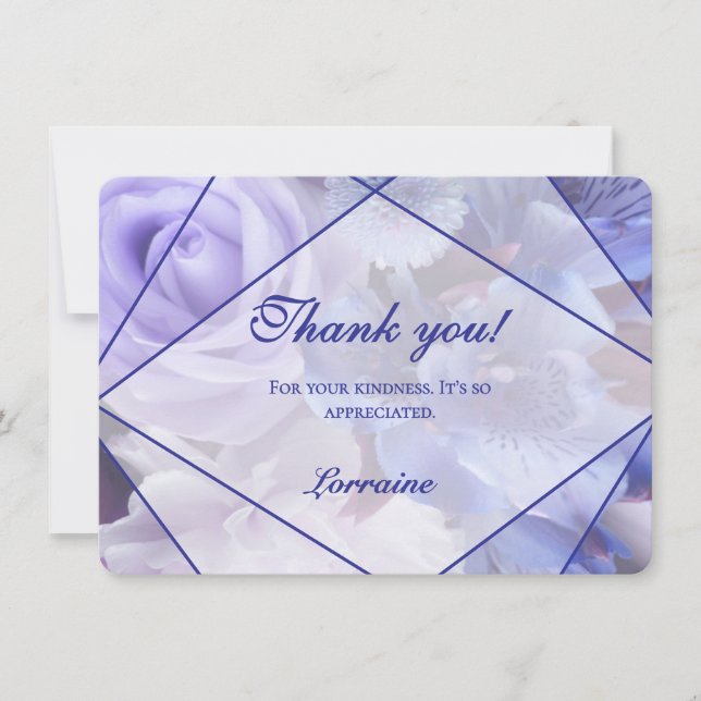 Tarjeta de agradecimiento de flores violetas azule (Anverso)