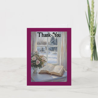 Tarjeta de agradecimiento de flores y libro vintag