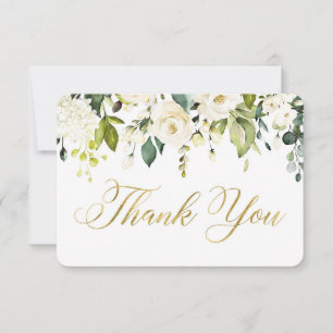 Tarjeta de agradecimiento de follaje blanco y dora