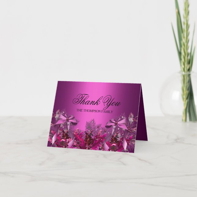 Tarjeta de agradecimiento de follaje rosa bonito y (Anverso)