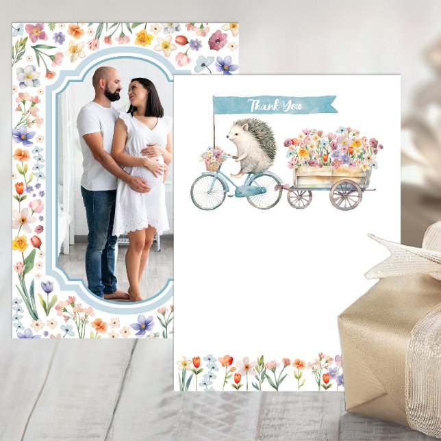 Tarjeta de agradecimiento de foto azul - Baby Show (Photo Baby Shower Thank You Card)