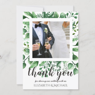 Tarjeta de agradecimiento de foto boda con texto a