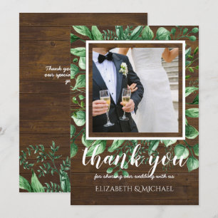 Tarjeta de agradecimiento de foto boda con texto a