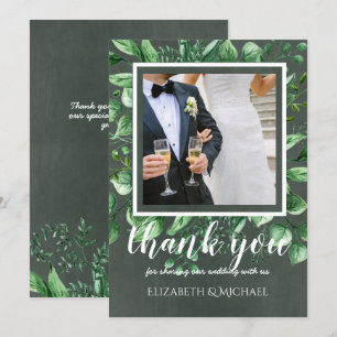 Tarjeta de agradecimiento de foto boda con texto a