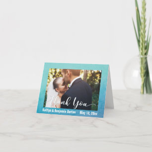 Tarjeta de agradecimiento de foto con acuarela azu