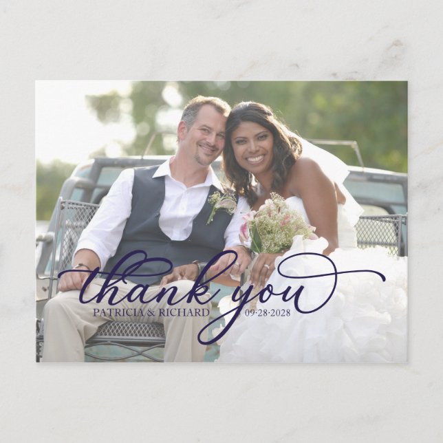 Tarjeta de agradecimiento de foto con elegante let (Anverso)