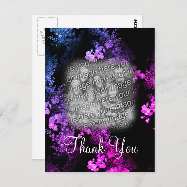 Tarjeta de agradecimiento de foto con flores rosad (Anverso / Reverso)