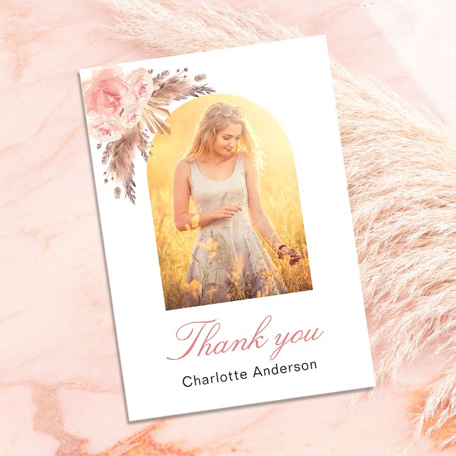 Tarjeta de agradecimiento de foto con flores rosad (Subido por el creador)