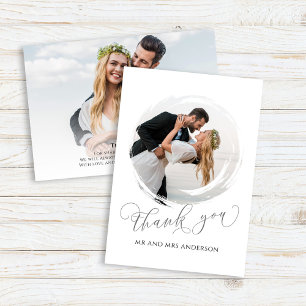 Tarjeta de agradecimiento de foto con guion de bod
