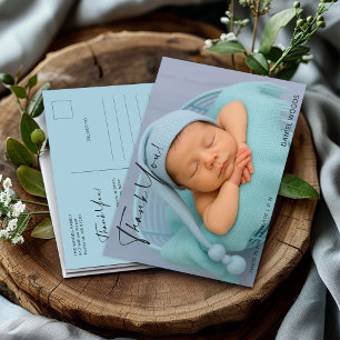 Tarjeta de agradecimiento de foto de bebé azul ele