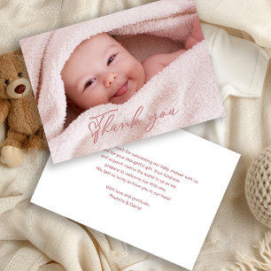 Tarjeta de agradecimiento de foto de bebé con guió