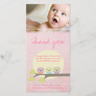 Tarjeta de agradecimiento de foto de bebés rosados