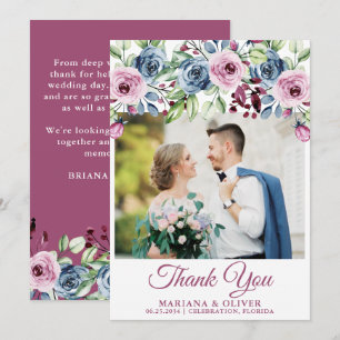 Tarjeta de agradecimiento de foto de boda azul mar