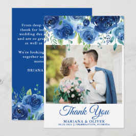 Tarjeta de agradecimiento de foto de boda azul mar