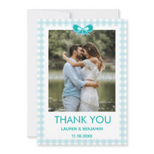Tarjeta de agradecimiento de foto de boda azul min
