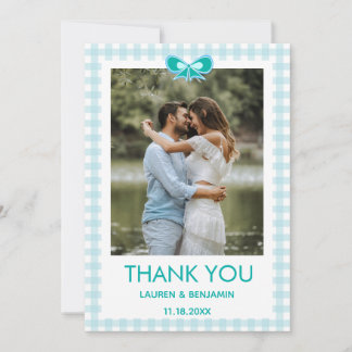 Tarjeta de agradecimiento de foto de boda azul min