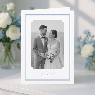 Tarjeta de agradecimiento de foto de boda azul pol