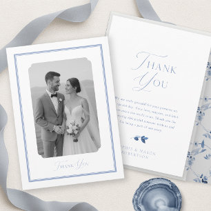 Tarjeta de agradecimiento de foto de boda azul pol
