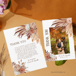 Tarjeta de agradecimiento de foto de boda bohemio