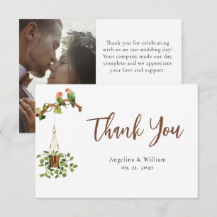 Tarjeta de agradecimiento de foto de boda botánica