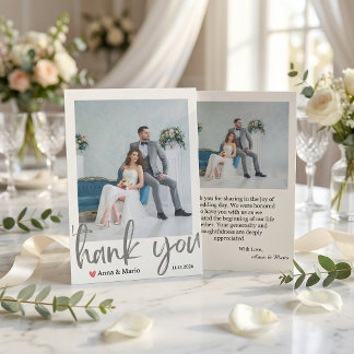 Tarjeta de agradecimiento de foto de boda clásica 