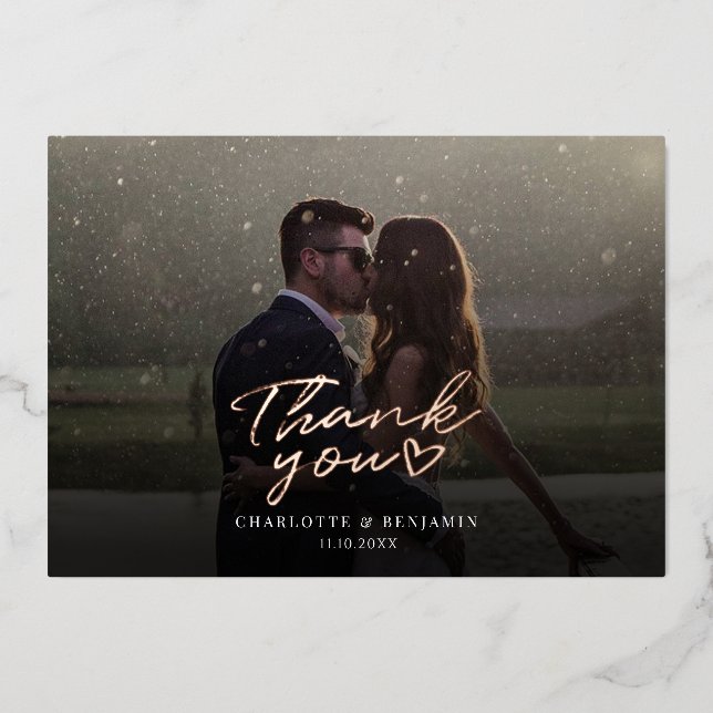 Tarjeta de agradecimiento de foto de boda con escr (Anverso)