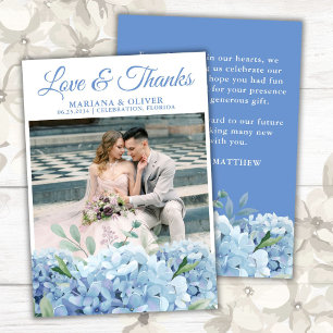 Tarjeta de agradecimiento de foto de boda con flor