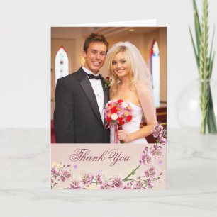 Tarjeta de agradecimiento de foto de boda con flor