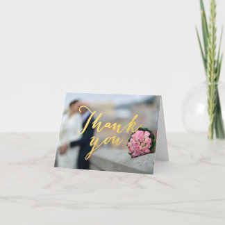 Tarjeta de agradecimiento de foto de boda con glam