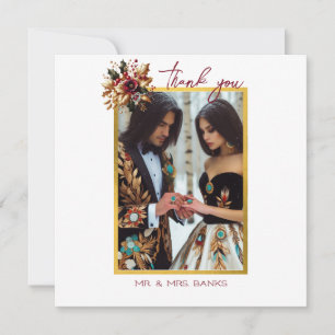 Tarjeta de agradecimiento de foto de boda con hoja